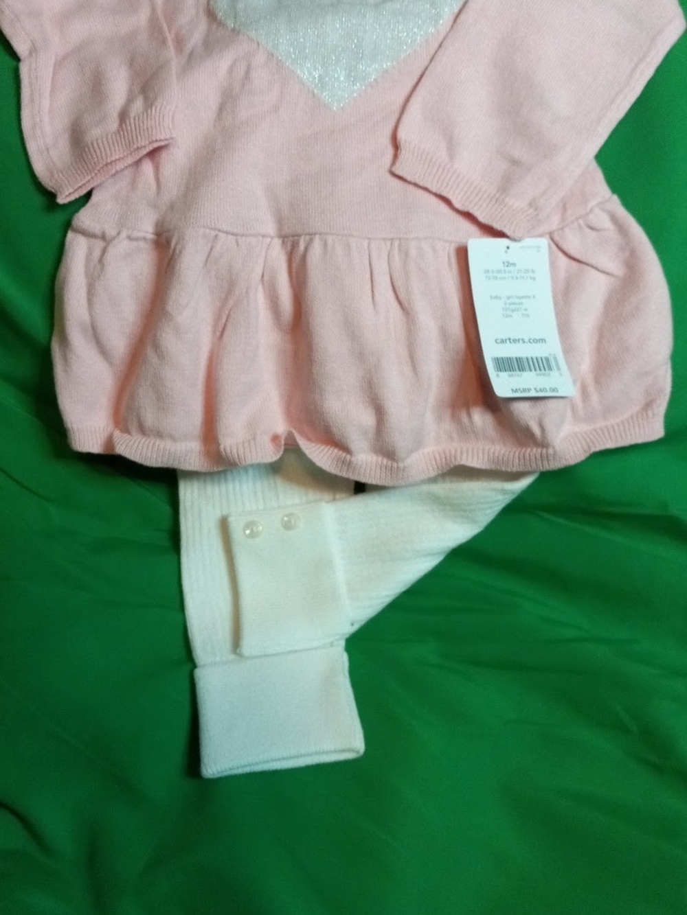 Carter's Pink Knit Peplum Top with Cream Leggings Set - Picture 1 of 5